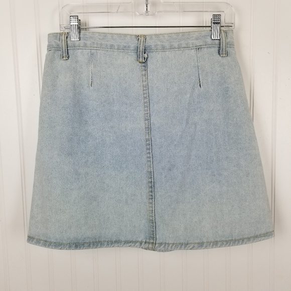 Heritage Denim Mini Skirt Button Front Cotton Blend Pockets Light Wash A Line M - Picture 3 of 6